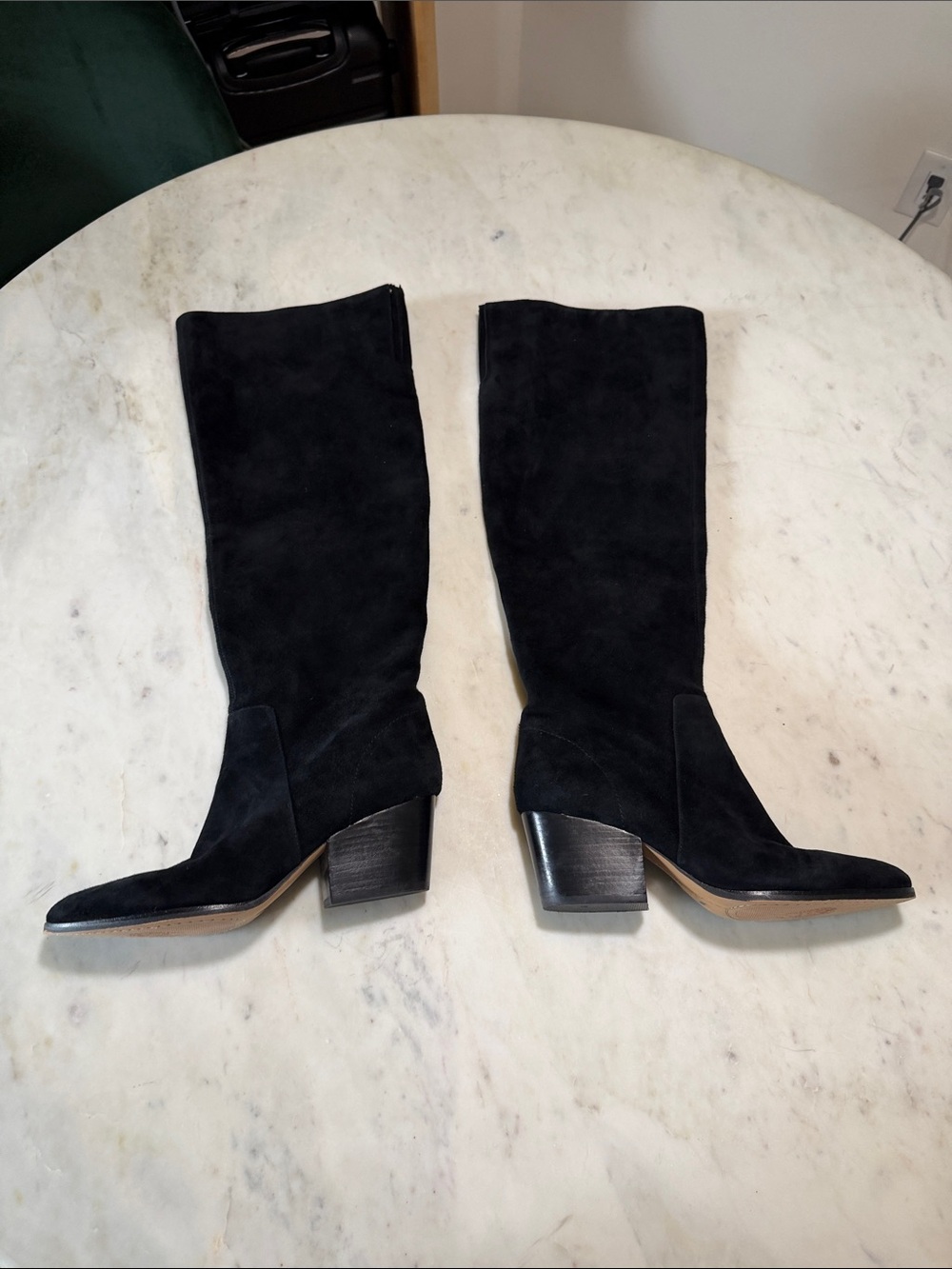 Vince Camuto Black Suede Over-the-Knee Block Heel Boots